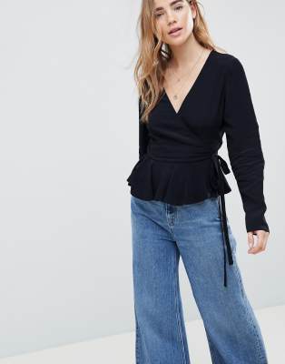 asos black wrap top