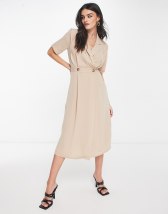 ASOS DESIGN gathered detail maxi shirt dress with belt in pink