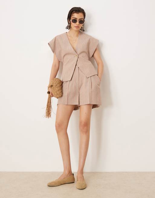 ASOS DESIGN wrap vest with linen in mink stripe - part of a set, 3 of 4