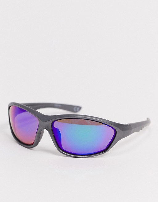 ASOS DESIGN wrap visor sunglasses in dark grey plastic