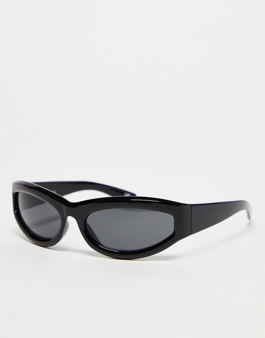ASOS DESIGN wrap visor sunglasses with bevelling in black