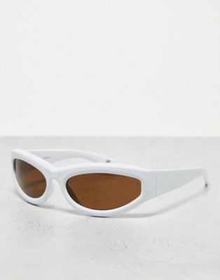 ASOS DESIGN wrap visor sunglasses with bevelling in white