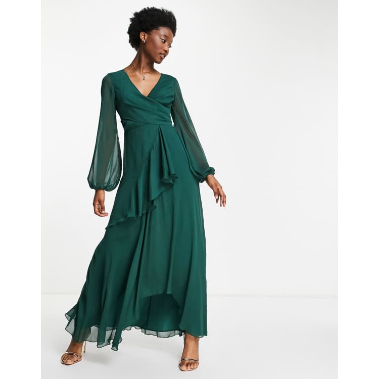 Wayf meryl long hotsell sleeve wrap maxi dress