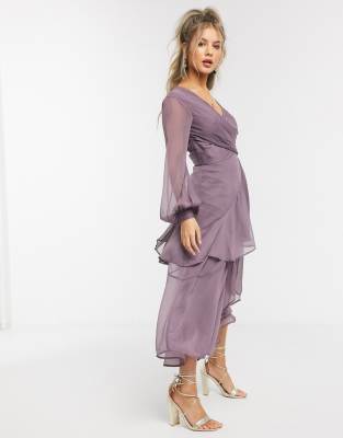 lavender midi dress with sleeves