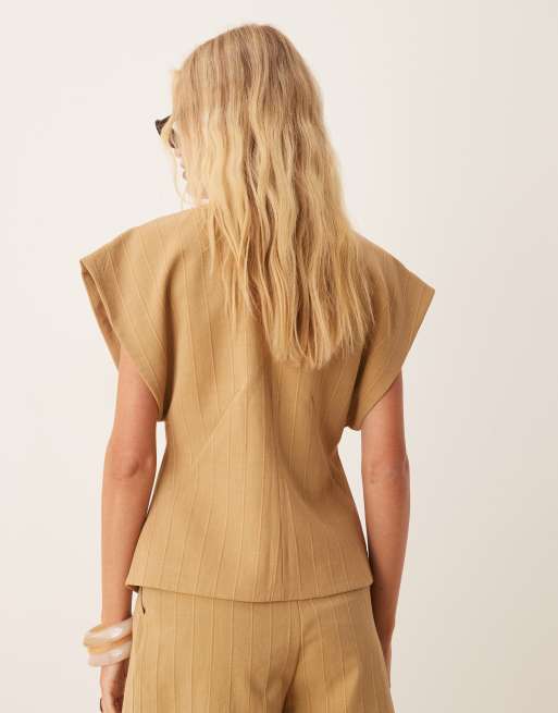 ASOS DESIGN wrap waistcoat in olive stripe (part of a set), 4 of 4