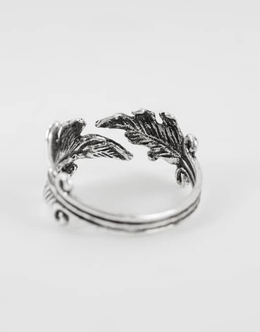 ASOS DESIGN wraparound feather ring in silver tone, 2 of 3