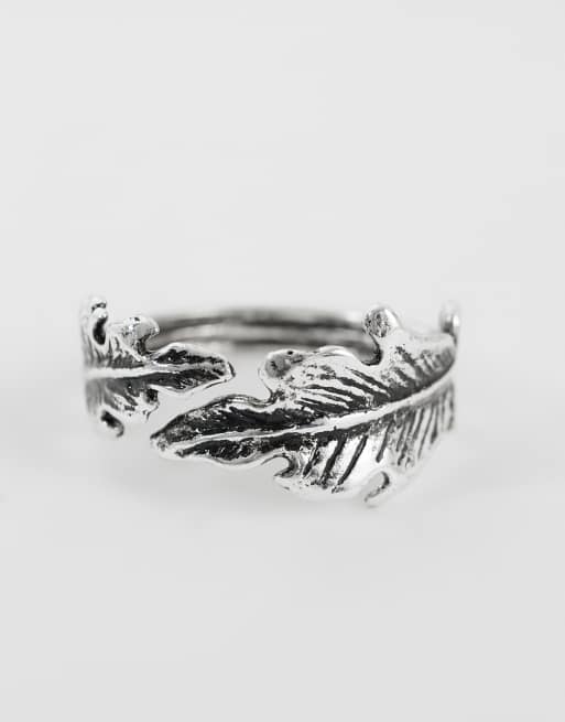 ASOS DESIGN wraparound feather ring in silver tone, 3 of 3