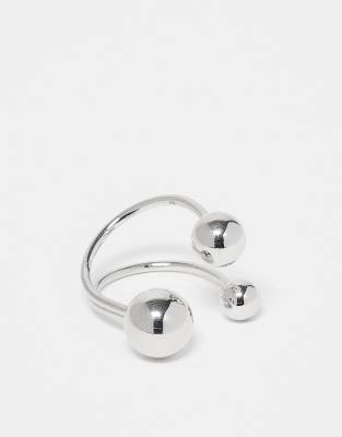 ASOS DESIGN wraparound ring with sphere details in rhodium silver tone