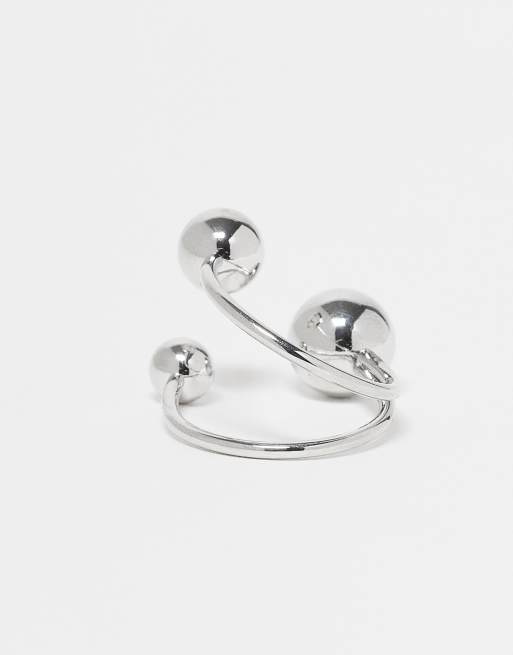 ASOS DESIGN wraparound ring with sphere details in rhodium silver tone