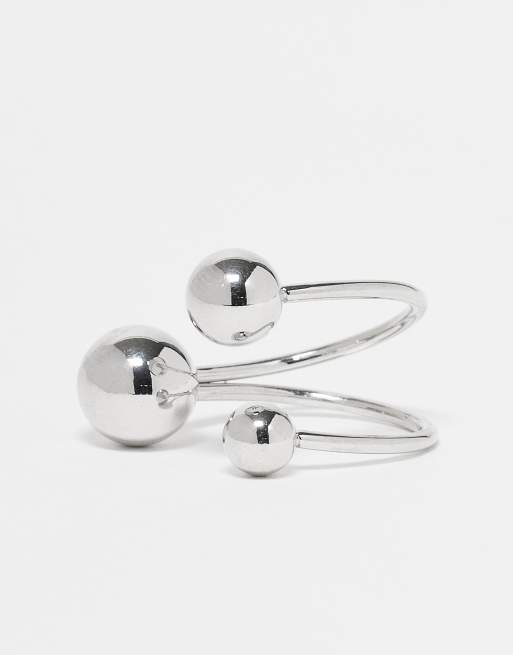 ASOS DESIGN wraparound ring with sphere details in rhodium silver tone