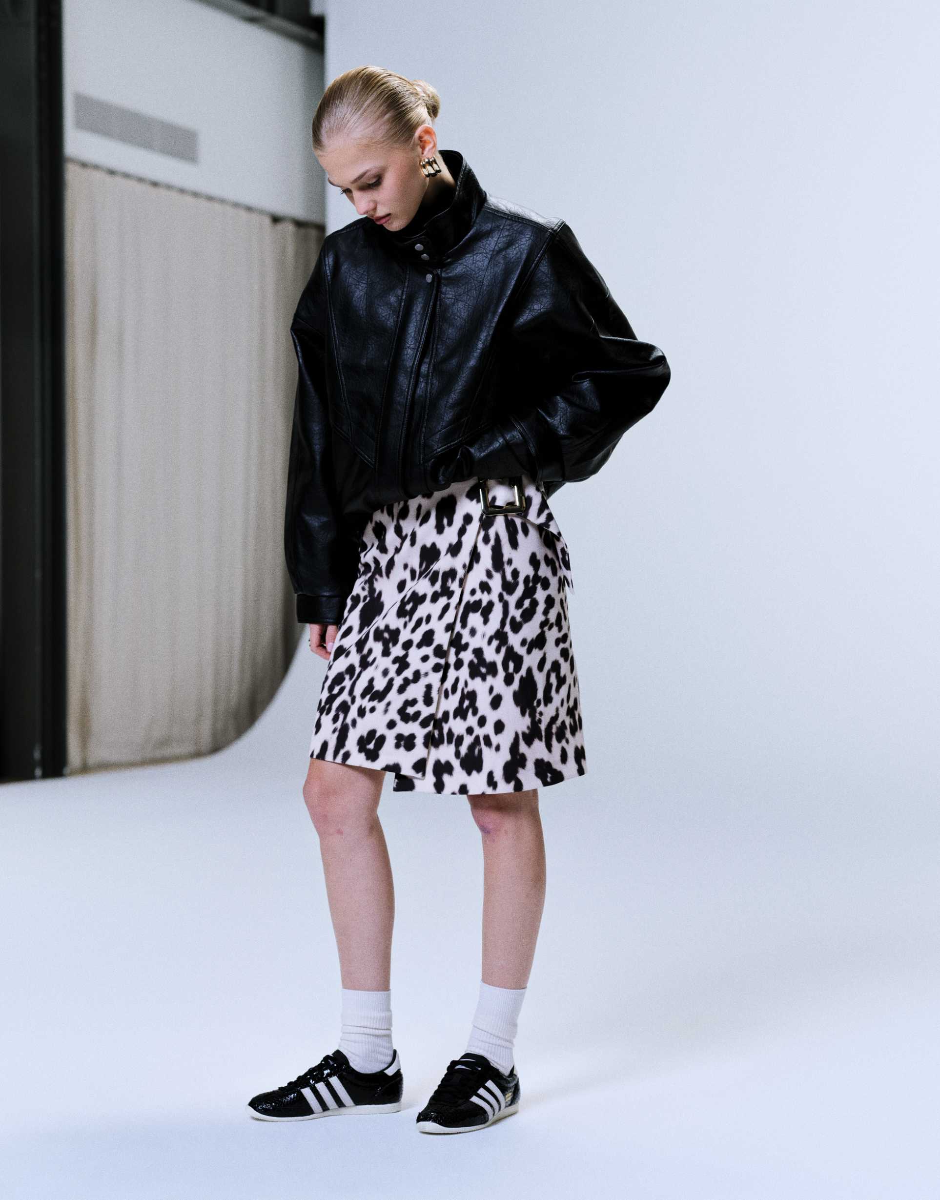 asos design wrapover buckle midi skirt in animal print