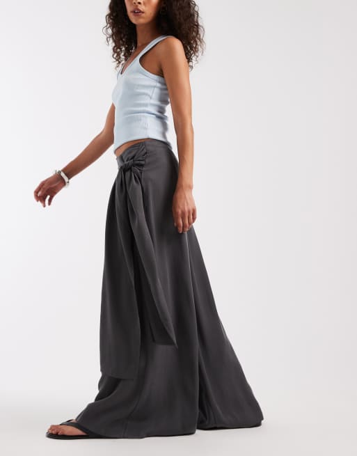 ASOS DESIGN wrapover detail wide leg pants in charcoal, 2 of 5