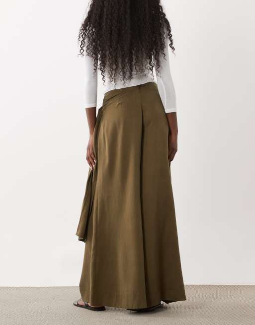 ASOS DESIGN wrapover detail wide leg pants in khaki, 5 of 5