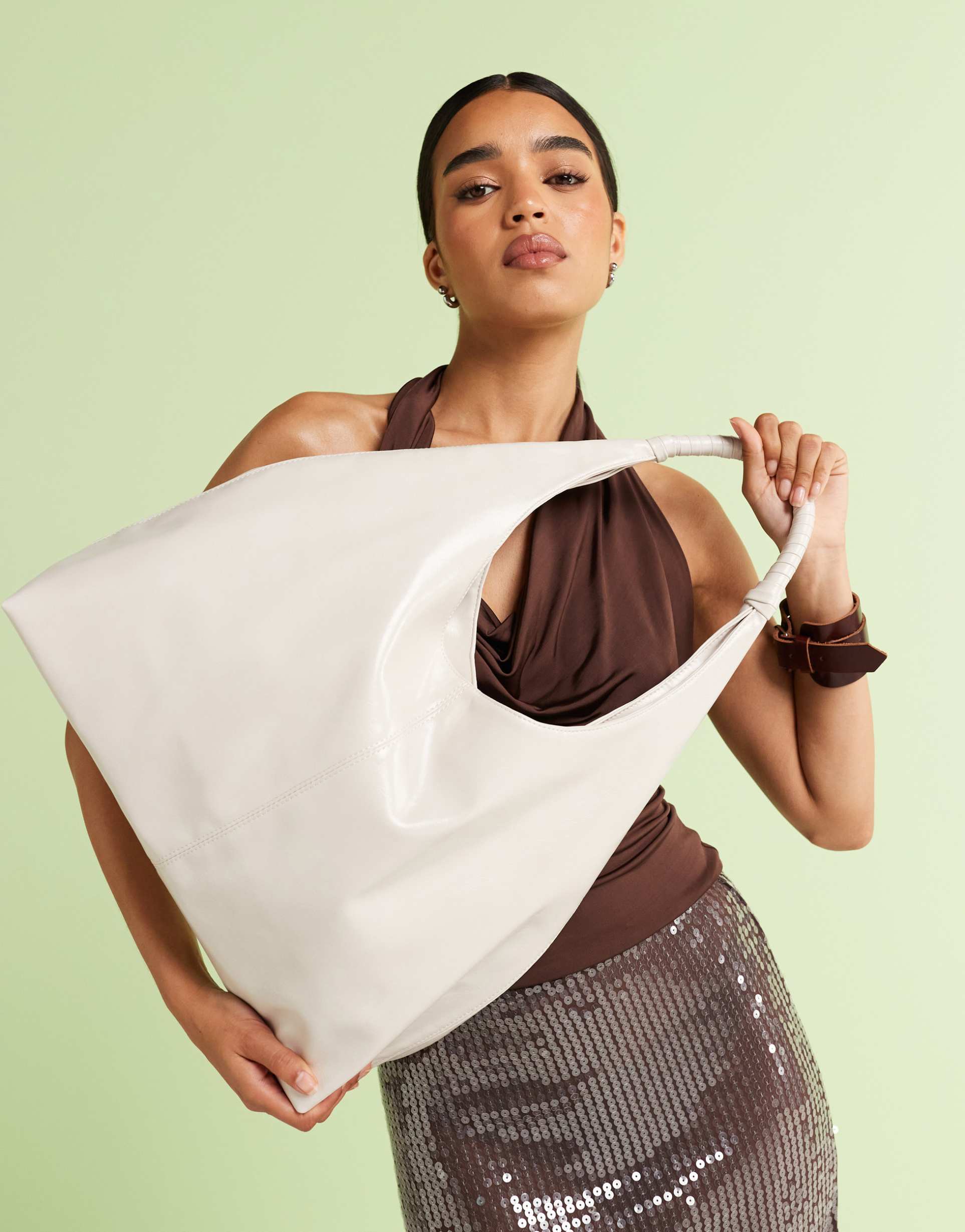 asos design wrapped handle tote bag in off white