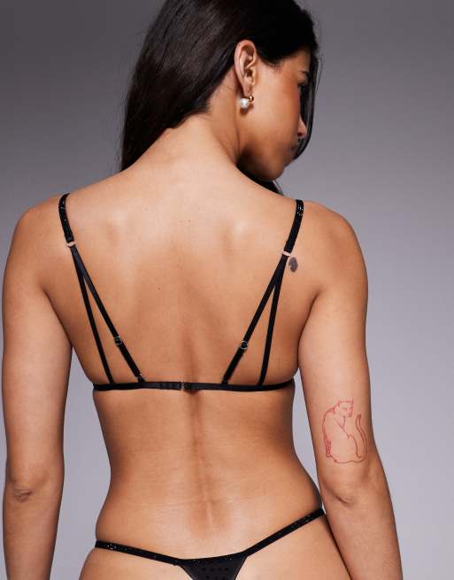  ASOS DESIGN Wren sheer mesh diamante triangle bra in black, 2 of 4