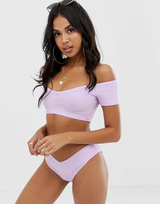 ASOS DESIGN – Wrzosowy bandażowy dół od bikini