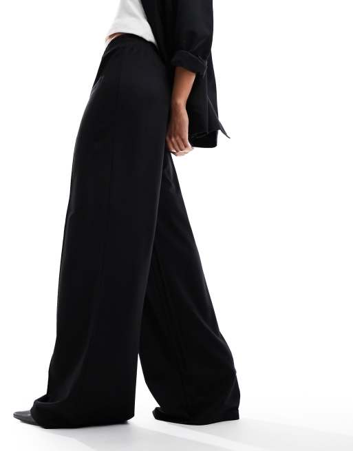 ASOS DESIGN – Wsuwane czarne spodnie z szerokimi nogawkami
