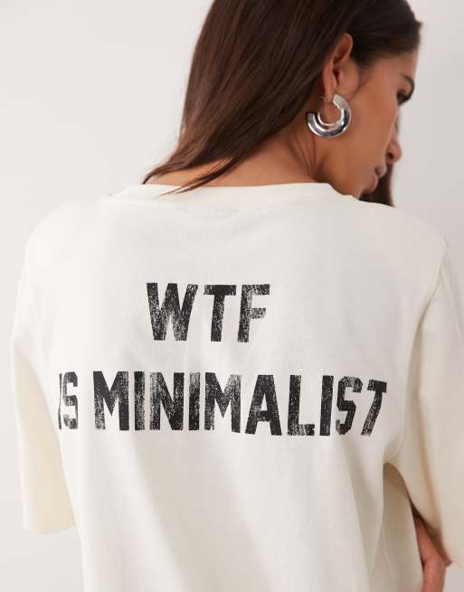 ASOS DESIGN 'WTF is minimalist' grafisch T-shirt met schoudervullingen in wit, 3 van 4