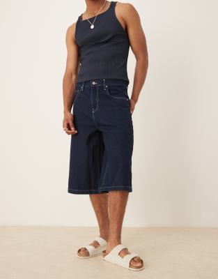 ASOS DESIGN – Wydłużone jortsy jeansowe w kolorze indygo - view 1