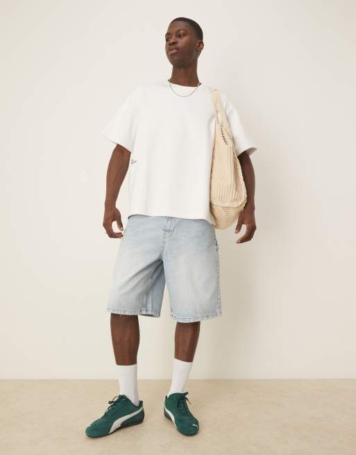 ASOS DESIGN – Wydłużone obszerne szorty jeansowe typu carpenter w jasnoniebieskim kolorze