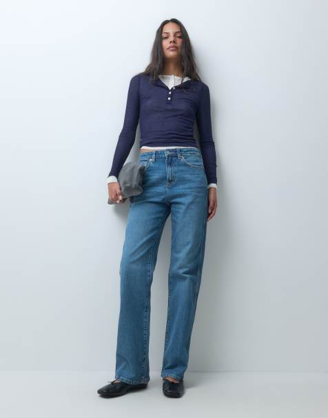 ASOS DESIGN wygodne elastyczne jeansy o prostych nogawkach w autentycznym średnim niebieskim odcieniu - view 1