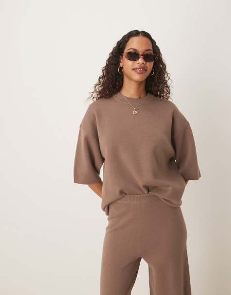 ASOS DESIGN structured knit t shirt in mocha