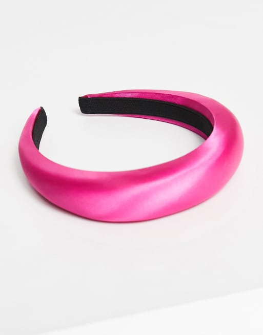 ASOS DESIGN – Wyściełana satynowa opaska na głowę w kolorze jaskraworóżowym, 3 z 4
