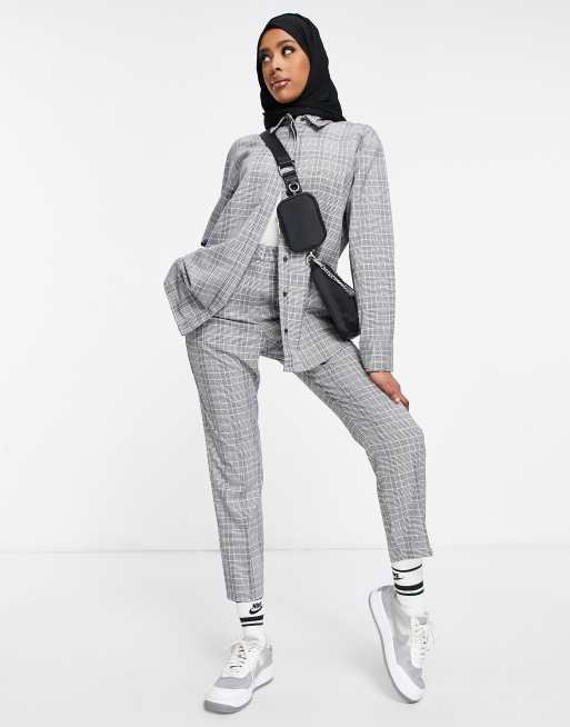 ASOS DESIGN – Wysokiej jakości spodnie garniturowe w monochromatyczną kratę