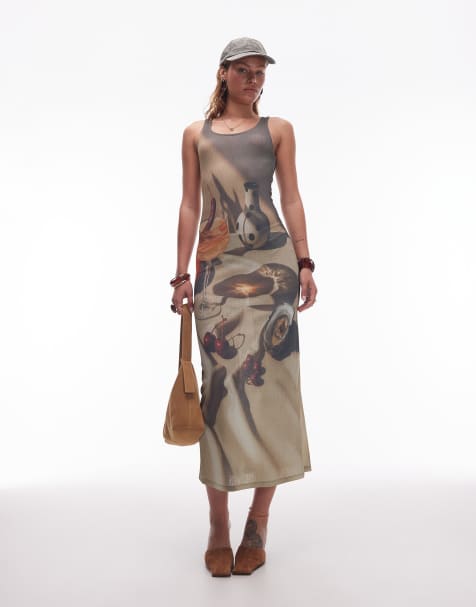 ASOS DESIGN scoop neck maxi dress in placement graphic print