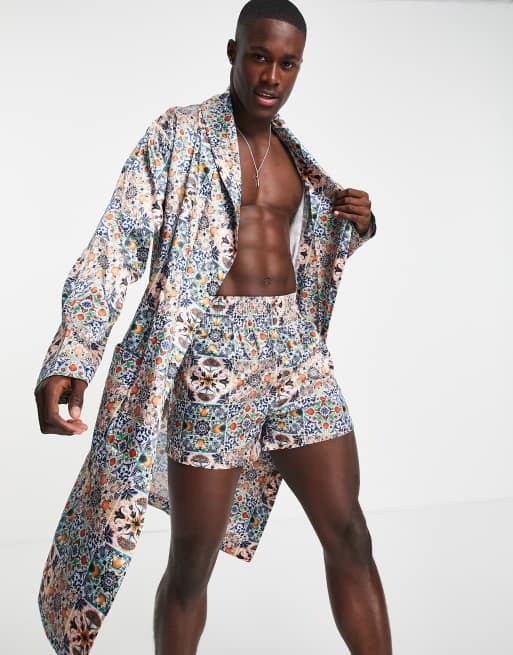 ASOS DESIGN – Wzorzysty satynowy szlafrok