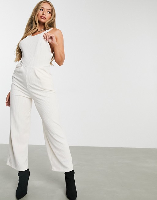 ASOS DESIGN x back cord dungaree in winter white