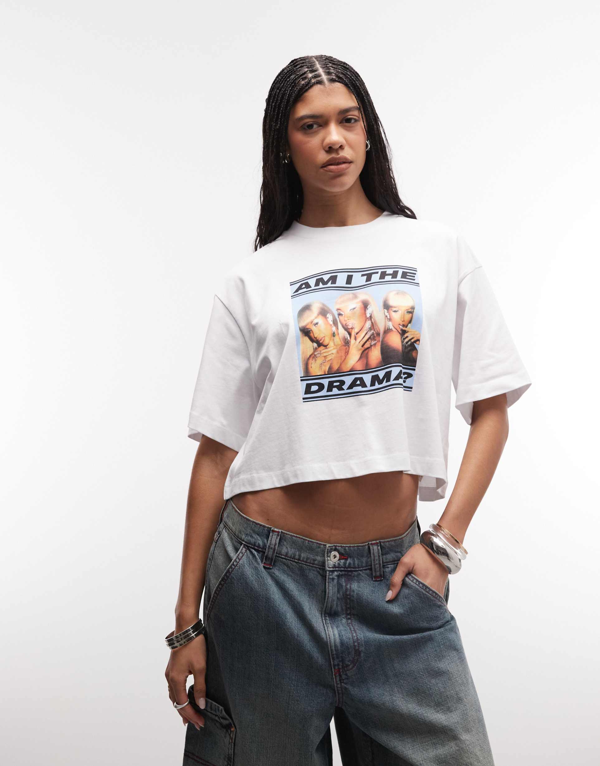 asos design x cardi b official merch license boxy printed t-shirt in white