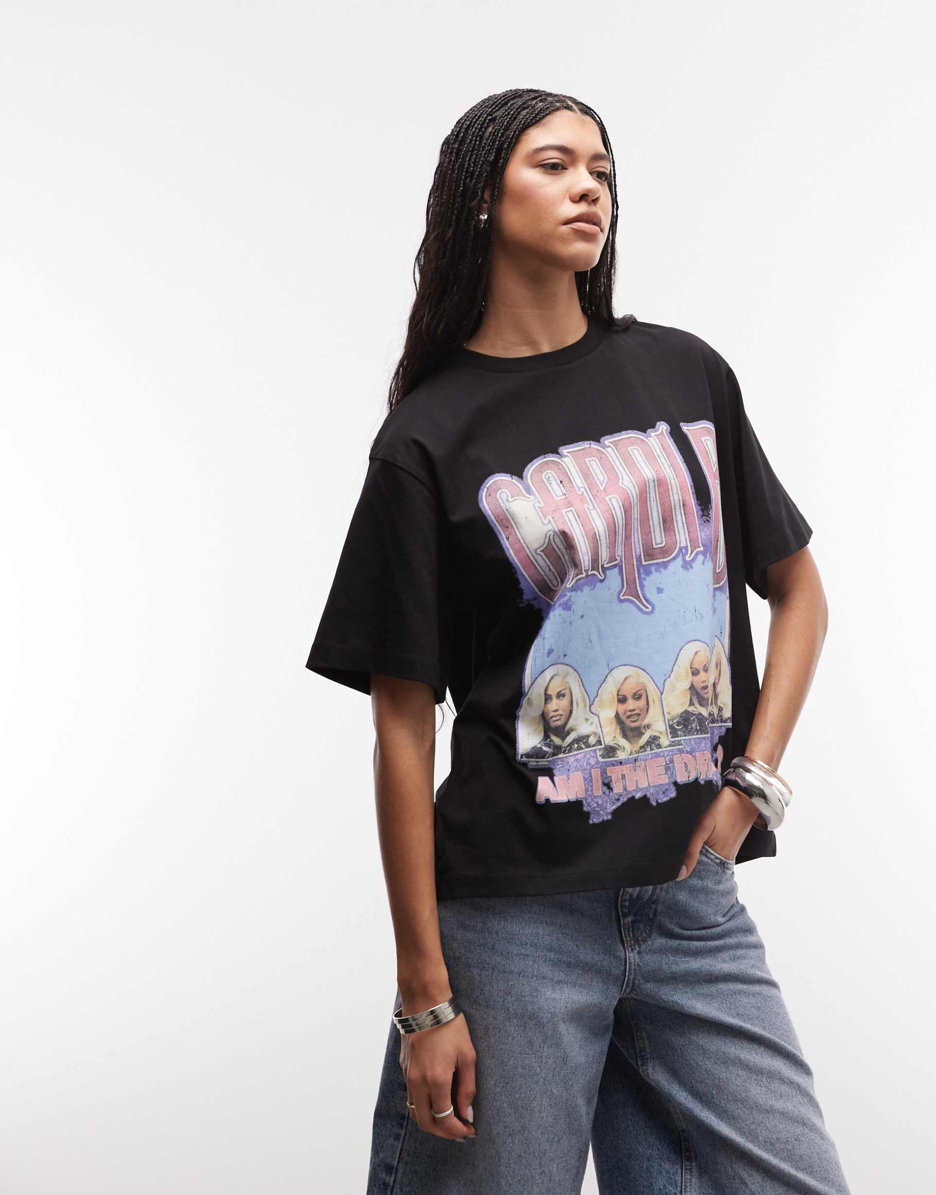 asos design x cardi b official merch license t-shirt in black with graphic