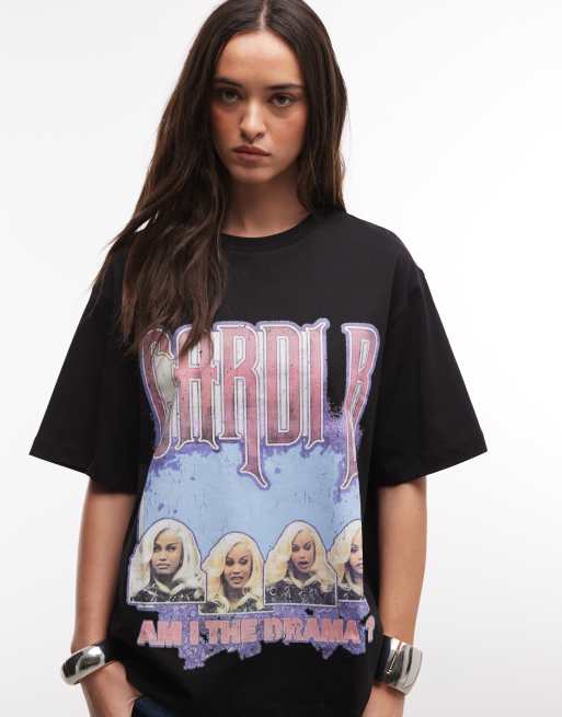 ASOS DESIGN x Cardi B official merch license T-shirt in black with graphic, 2 of 4