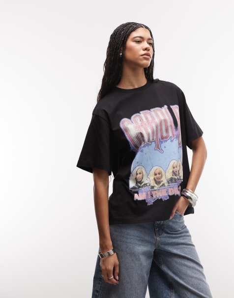 ASOS DESIGN X Cardi B - T-shirt nera con grafica su licenza ufficiale - view 1