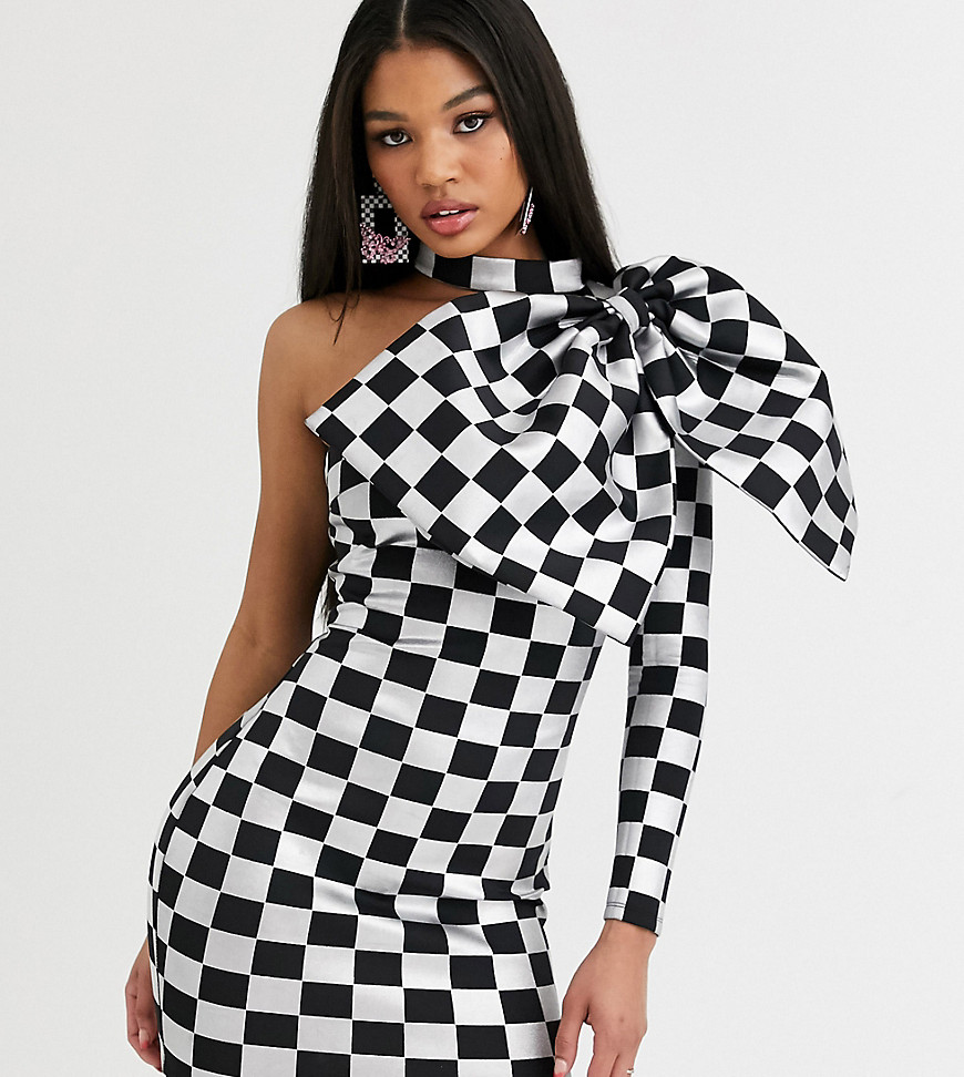 ASOS DESIGN x Christian Cowan checkerboard bow mini dress-Black