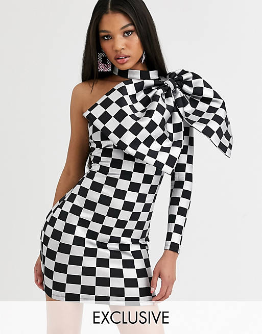 ASOS DESIGN x Christian Cowan checkerboard bow mini dress