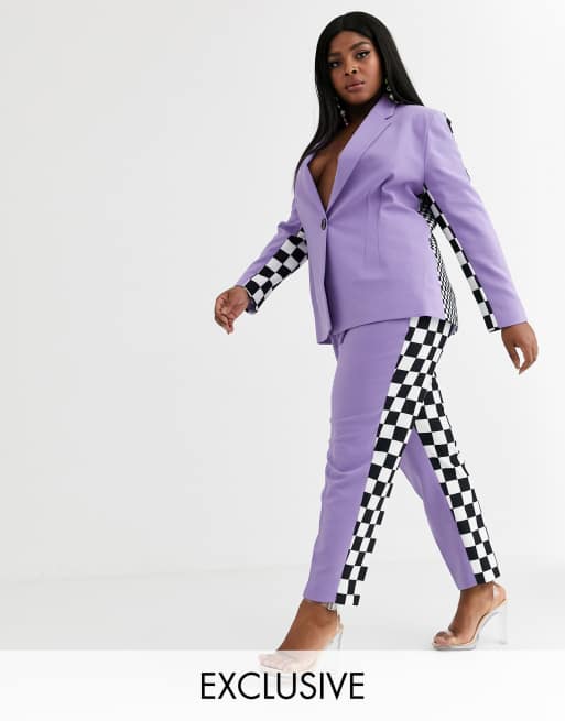 ASOS DESIGN x Christian Cowan Curve - Costume - Lilas et motif damier, 2 de 2