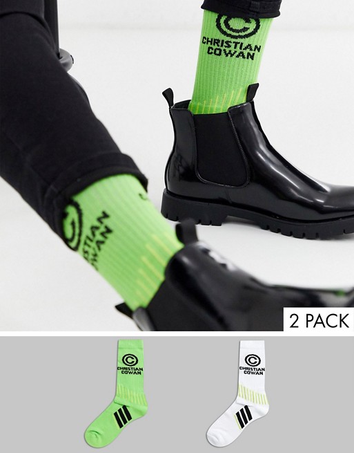 ASOS DESIGN x Christian Cowan Unisex 2 pack logo socks