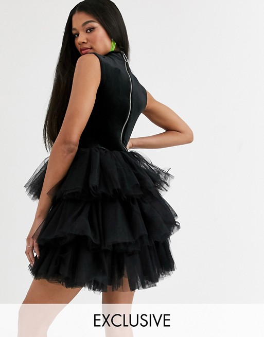 ASOS DESIGN x Christian Cowan velvet dress with puff ball tulle skirt