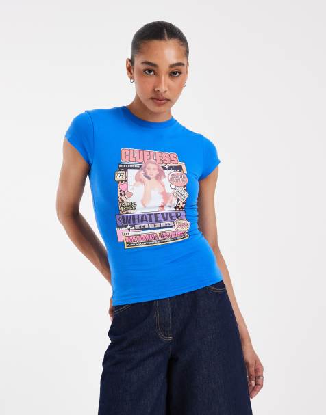 ASOS DESIGN x CLUELESS – Niebieski T-shirt z licencjonowanym nadrukiem - view 1
