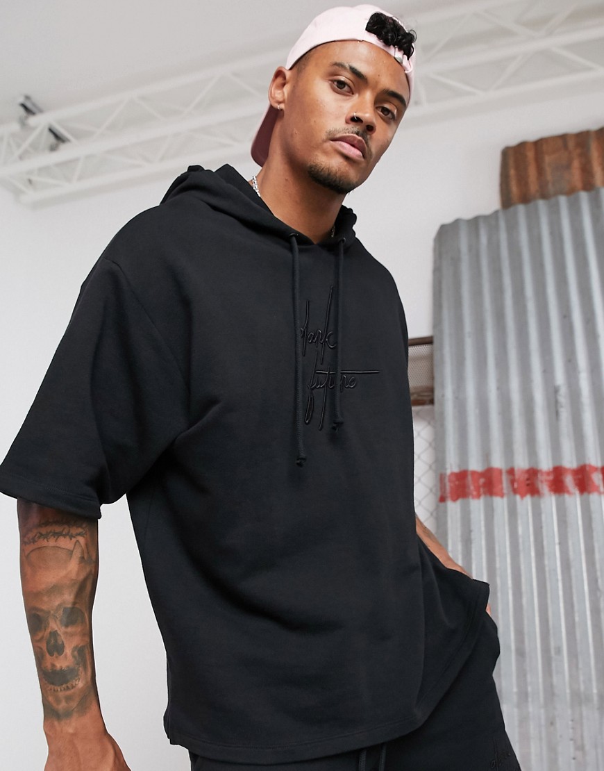 ASOS DESIGN x Dark Future co-ord oversized short sleeve hoodie in black with 3D embroidered logo