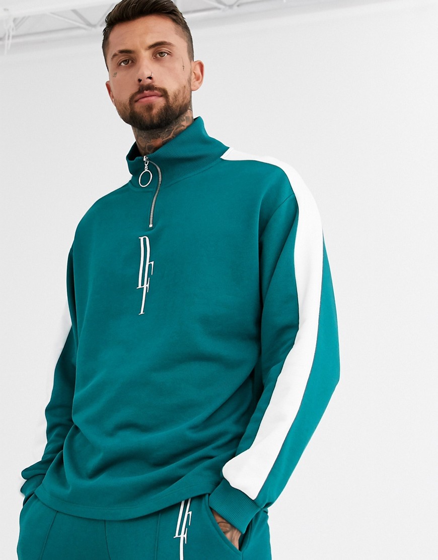 ASOS DESIGN x Dark Future - Oversized sweatshirt met korte ritssluiting, combi-set-Groen