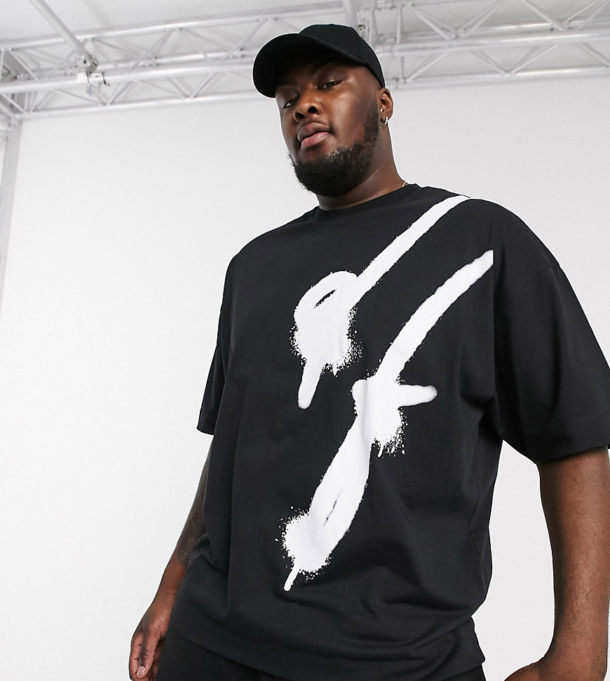 ASOS DESIGN x Dark Future Plus oversized longline t-shirt with Dark Future logo in graffiti-Black