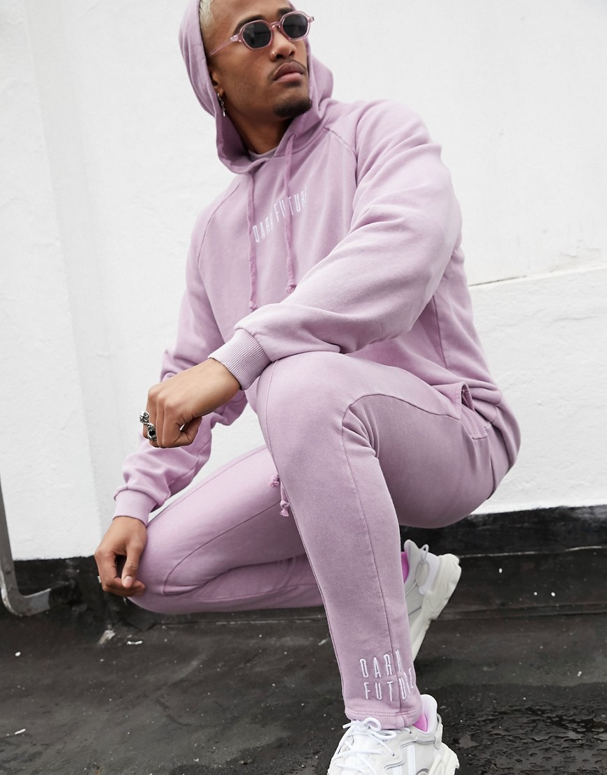 ASOS DESIGN x Dark Future - Skinny joggingbroek in paars met geborduurd logo, combi-set