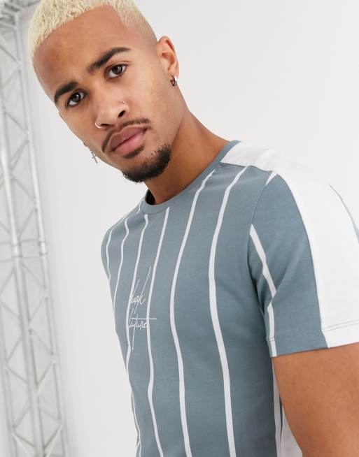 ASOS DESIGN x Dark Future skinny vertical stripe t-shirt with color block panels and Dark Future logo embroidery