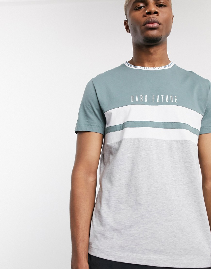 ASOS DESIGN x Dark Future - T-shirt color block con logo Dark Future ricamato e stampa sul collo-Verde