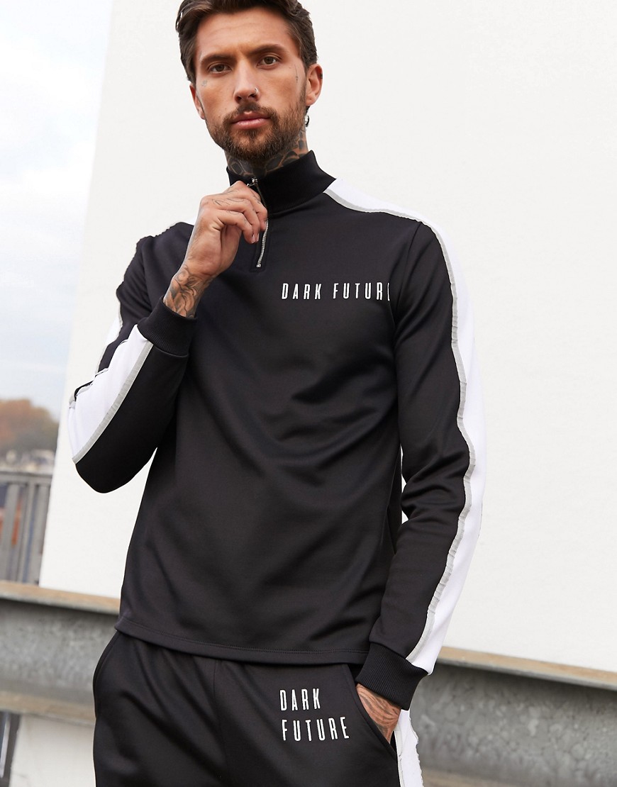 ASOS DESIGN x Dark Future track jacket co-ord with reflective piping and logo-Black
