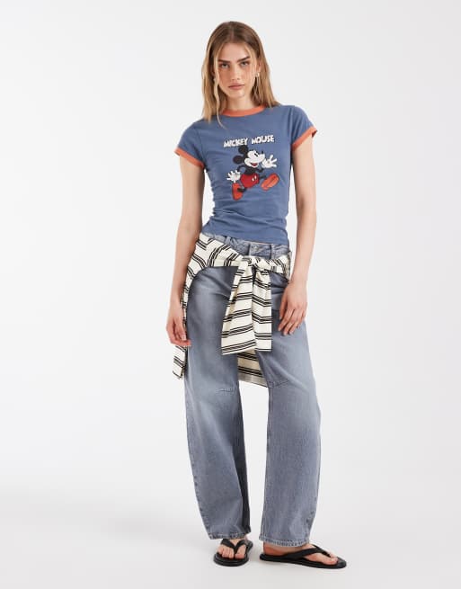 ASOS DESIGN x Disney - T-shirt blu slavato con stampa di Topolino, 2 di 4