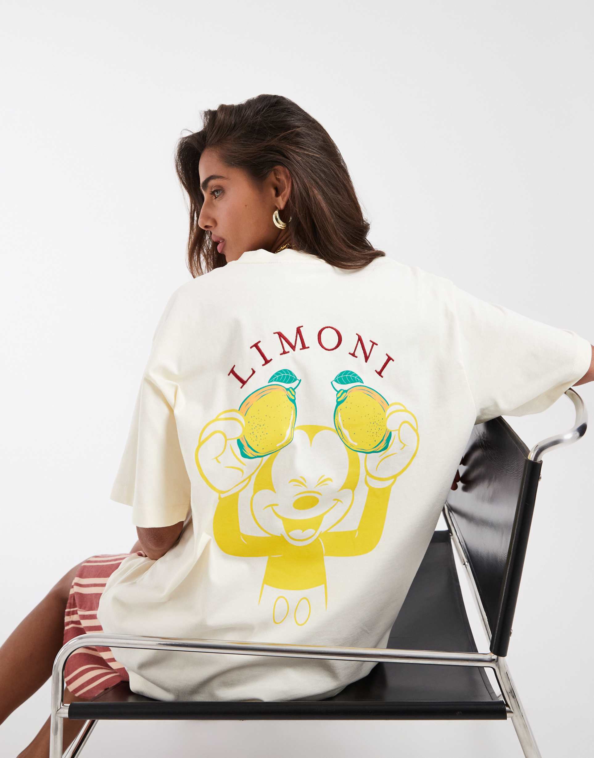 asos design x disney t-shirt in yellow with mickey mouse lemon print with embroidery